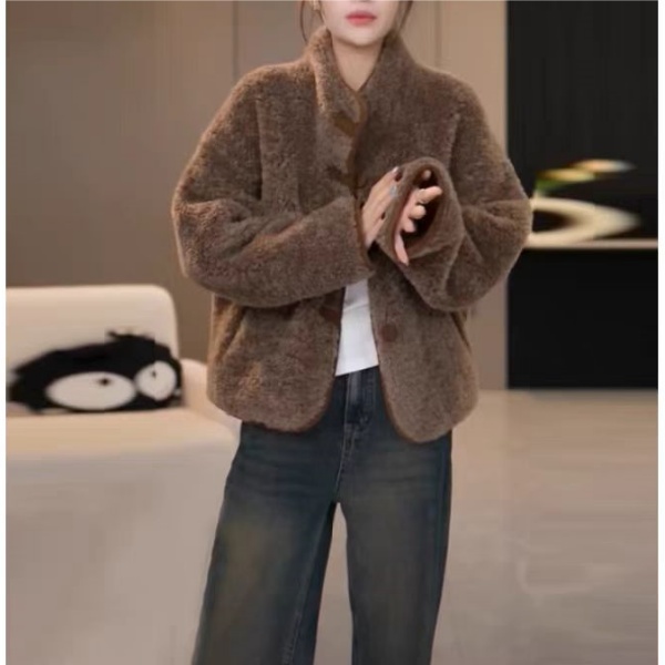 （单面）2025新款冬季立领羊羔毛大衣时尚高级感皮毛一体外套