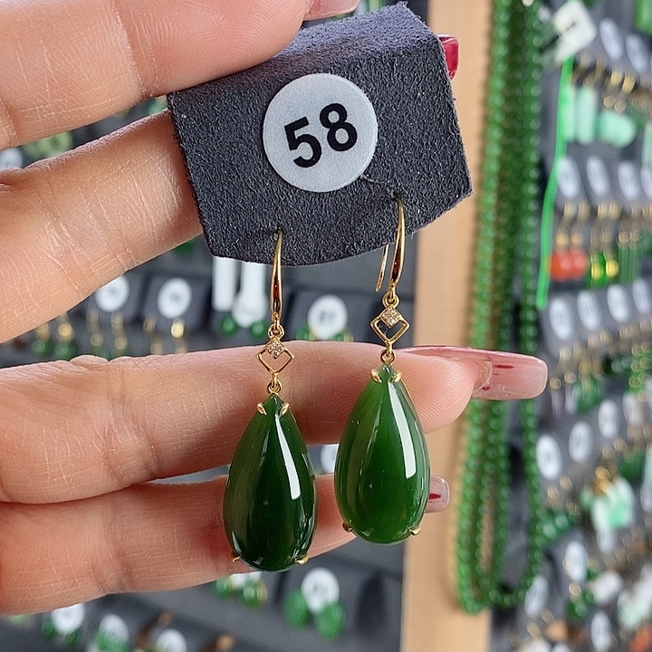 和田玉耳饰18K金镶嵌