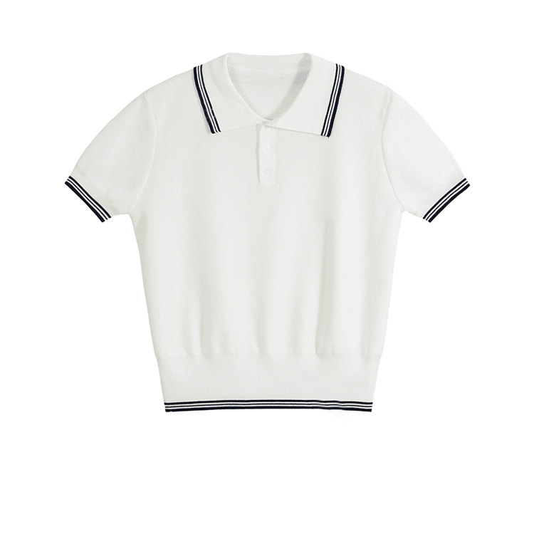 miu系夏季新款正肩polo衫套头翻领撞色短袖上衣女