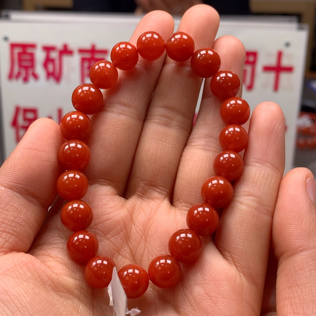 南红玛瑙9mm柿子锦单圈手串未镶嵌❤️