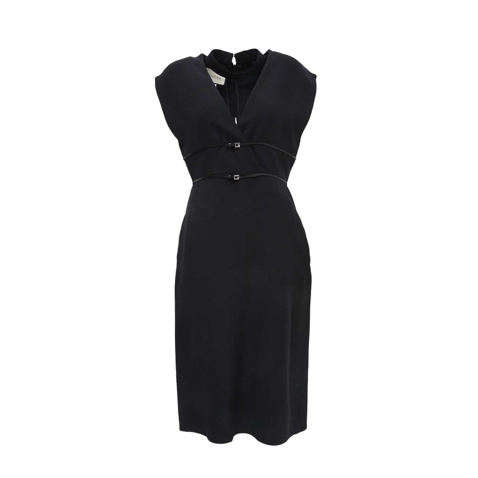 99新 GUCCI/古驰 小花Jerry活动V领无袖银G黑腰线裙 黑色 S