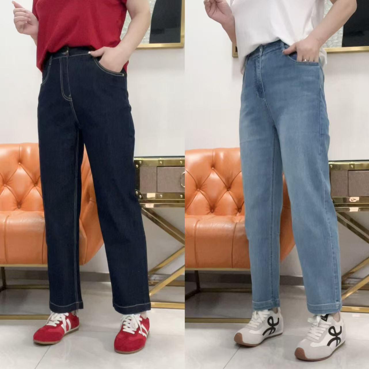 【薇姐粉丝】春夏高腰高弹收身显瘦窄脚直筒牛仔裤