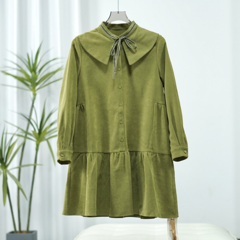 【诗M】E153-5  时尚宽松慵懒娃娃领连衣裙果绿22581568