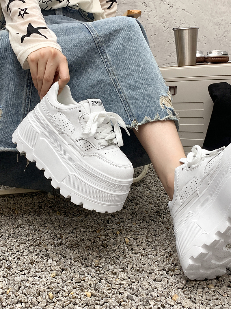 8公分增高厚底小白鞋真皮网红韩版秋季新款66透气鞋子潮流百搭