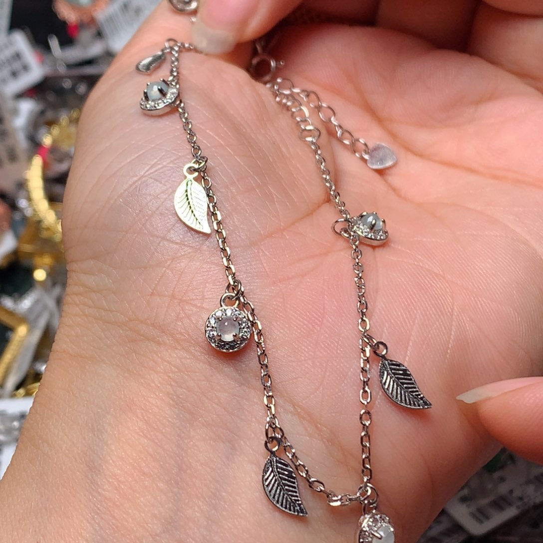 翡翠戒指银S925镶嵌天然翡翠手链