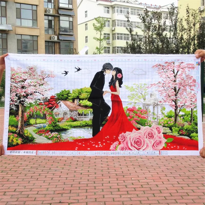 纯手工十字绣成品百年好合爱的农园幸福约定结婚款装饰画已绣好的