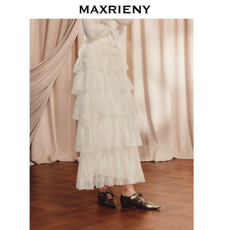 【陈都灵同款】MAXRIENY层叠蓬蓬裙小A型蛋糕裙25秋款蕾丝半裙