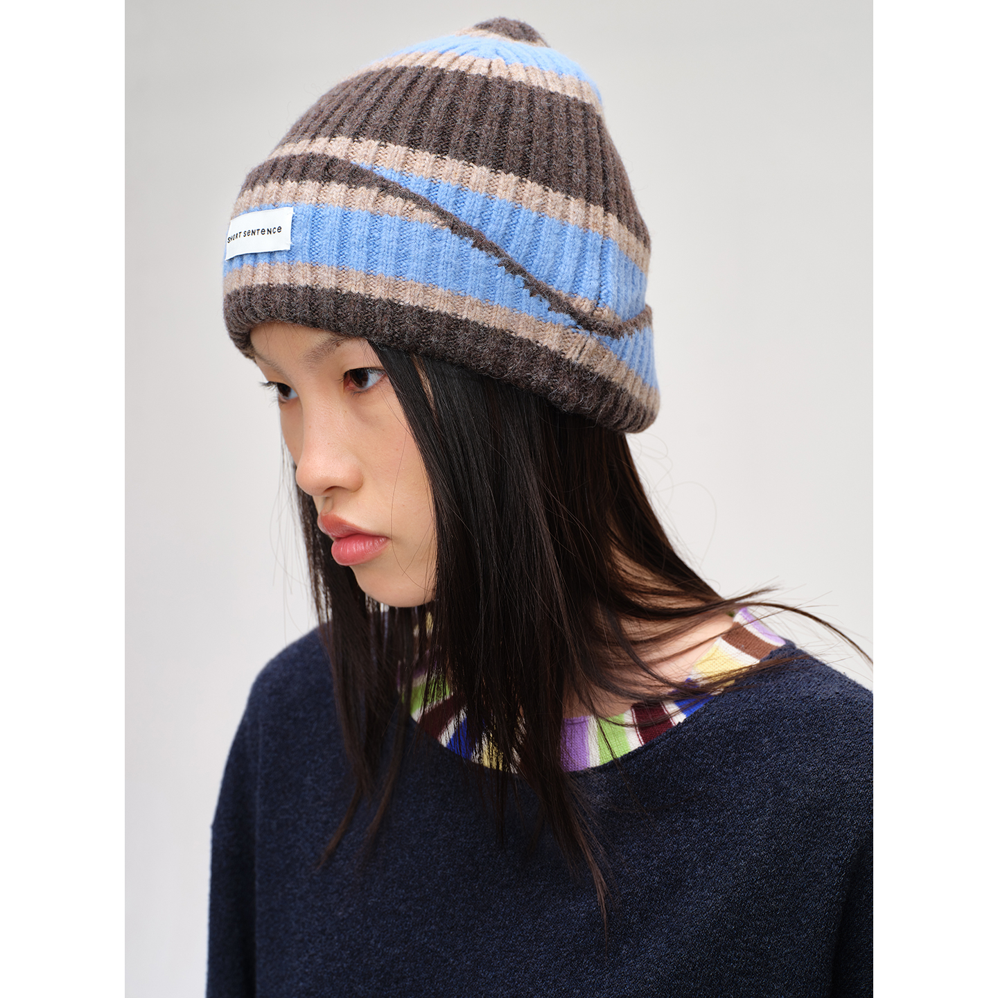 SHORT SENTENCE 设计师 25秋冬新品 气质洋气休闲百搭条纹冷帽