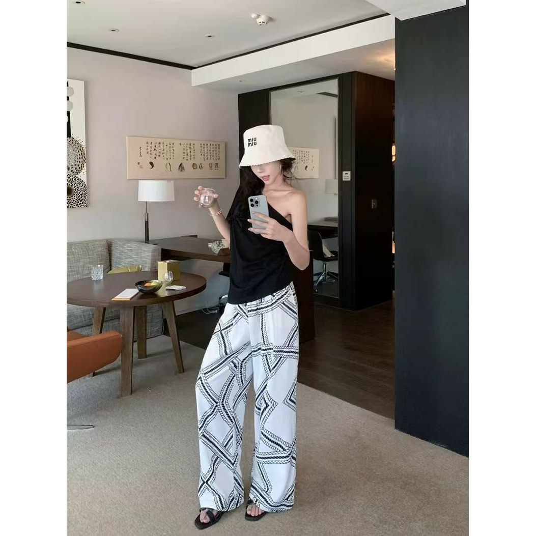 夏季阔腿裤慵懒风休闲显瘦裤白色9073