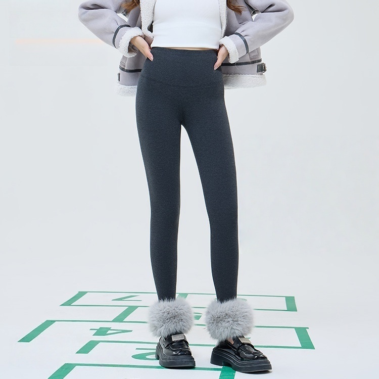 婷寇高品质打底裤羊绒蛋白加绒加厚miu系灰色外穿九分裤澳棉