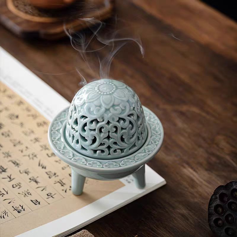 G1156-古风青瓷香炉香薰炉复古禅意青灰釉沉香檀香茶桌陶瓷摆件香