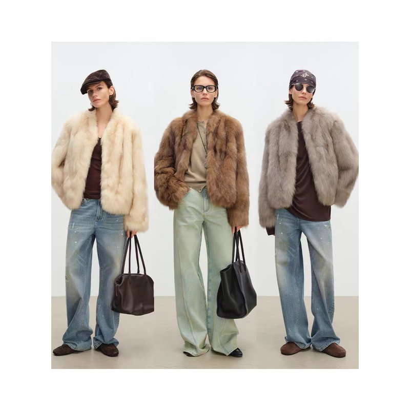 【霜华映月】秋冬新款托斯卡纳毛毛外套短款韩版草草时尚