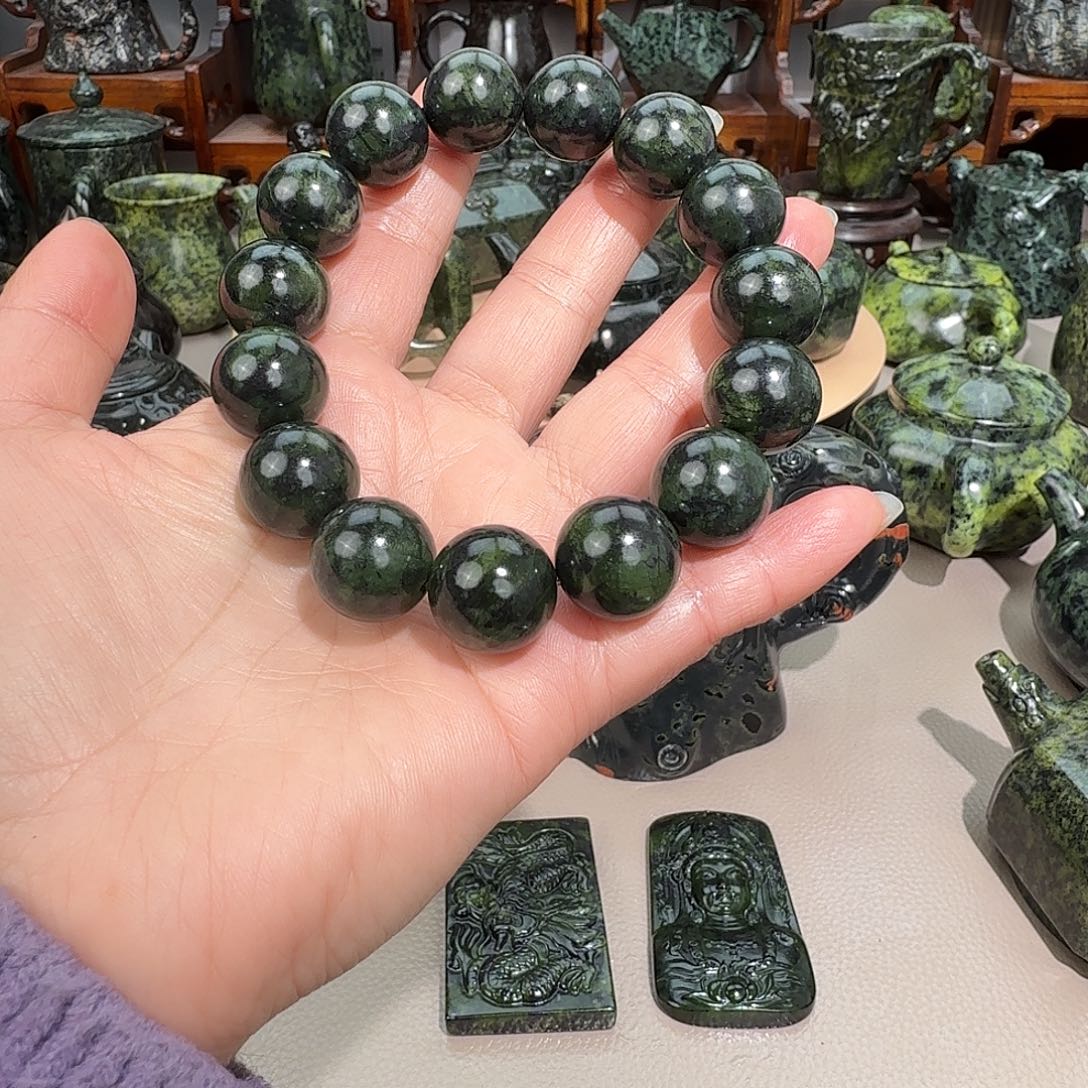 青***鸾蛇纹石玉未镶嵌藏玉药王石精美茶壶