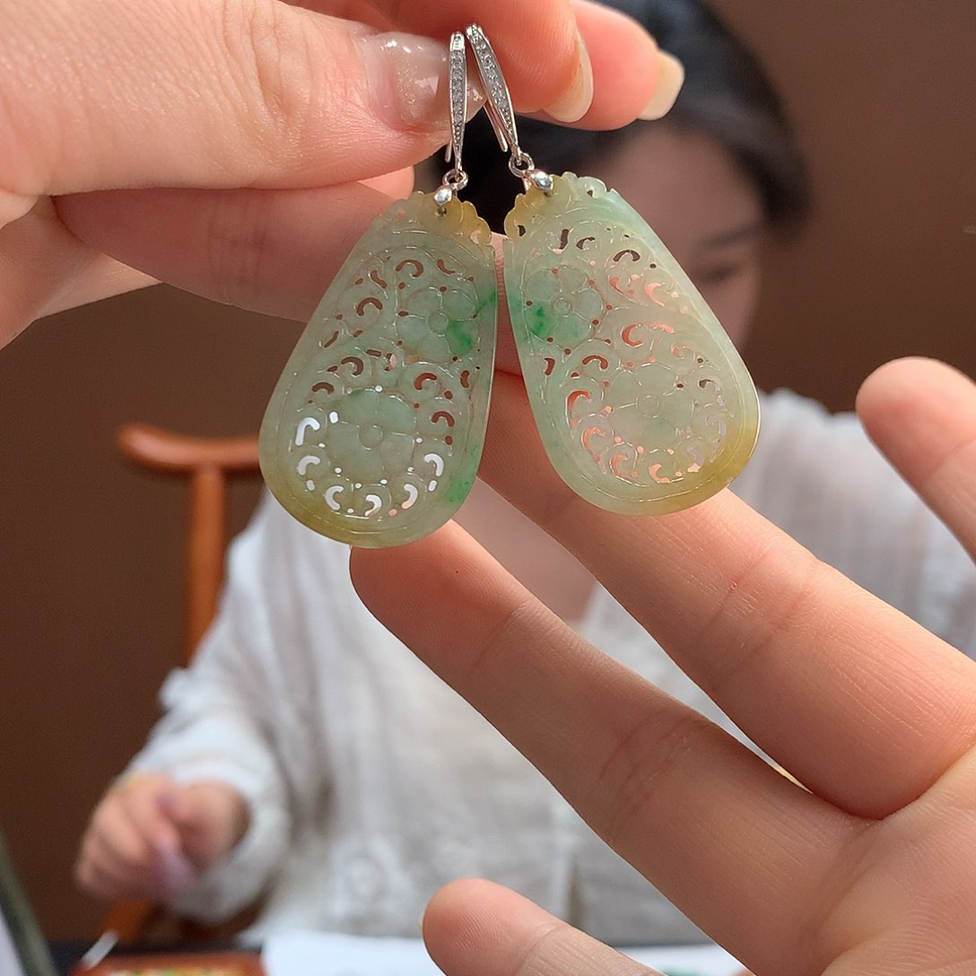 翡翠银S925镶嵌耳饰耳饰