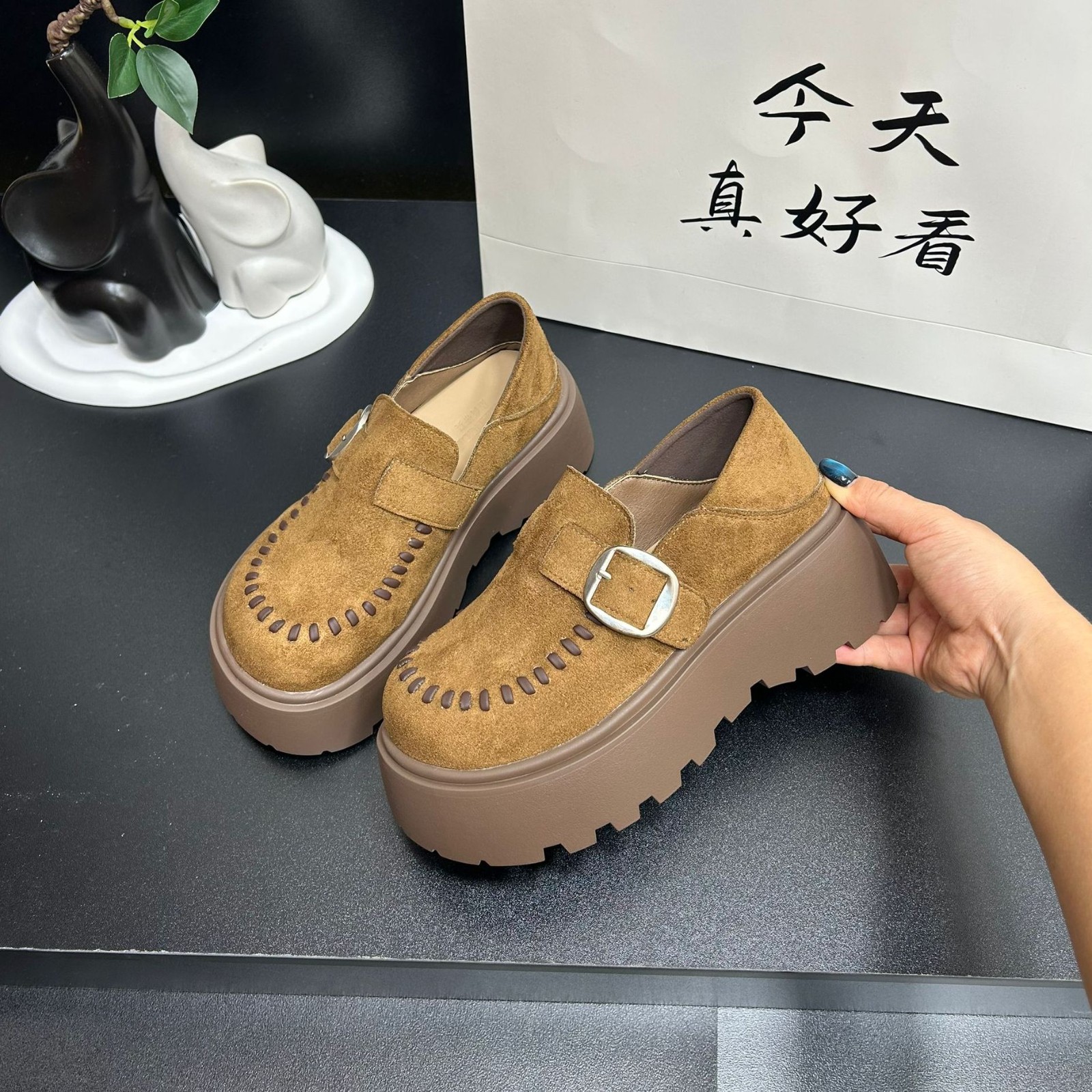 皮带扣勃肯鞋女厚底增高休闲舒适单鞋女春秋一脚蹬懒人女鞋子
