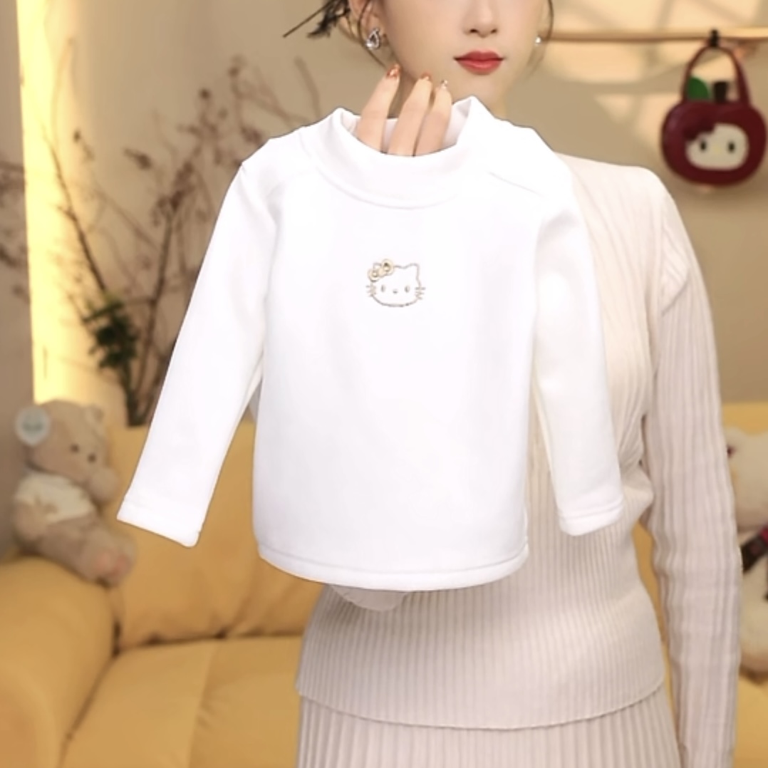 趣奇贝贝 女童猫咪印花打底衫2026春秋冬季新款女童长袖t恤半高领