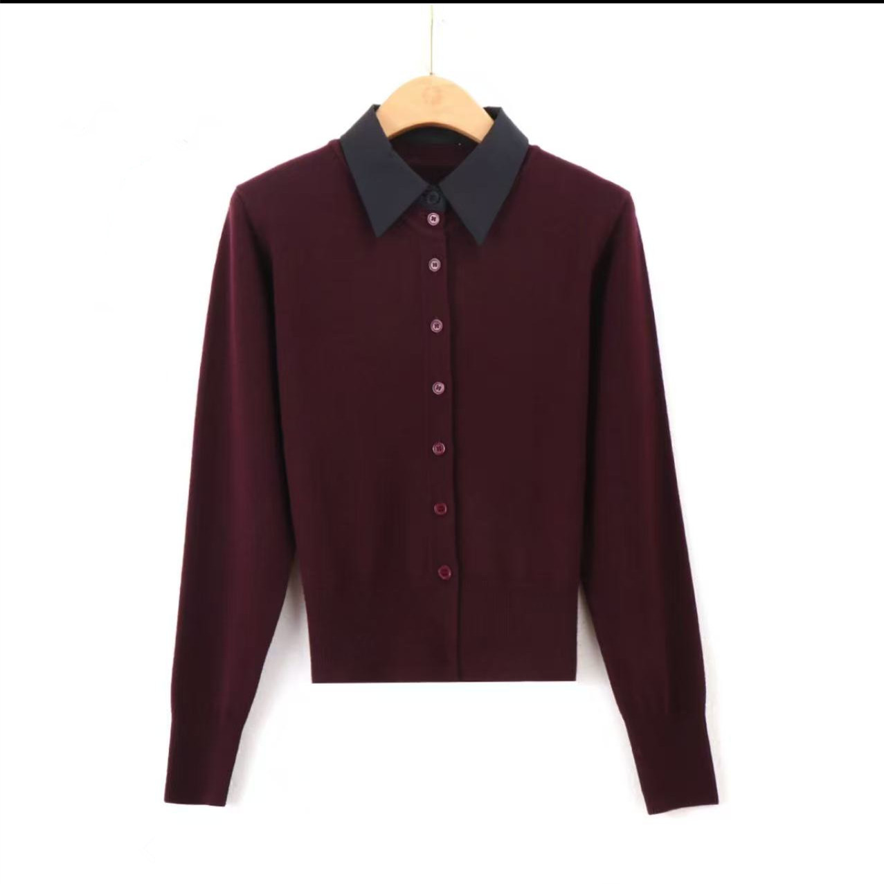 【主播2】衬衣领假两件针织开衫外套