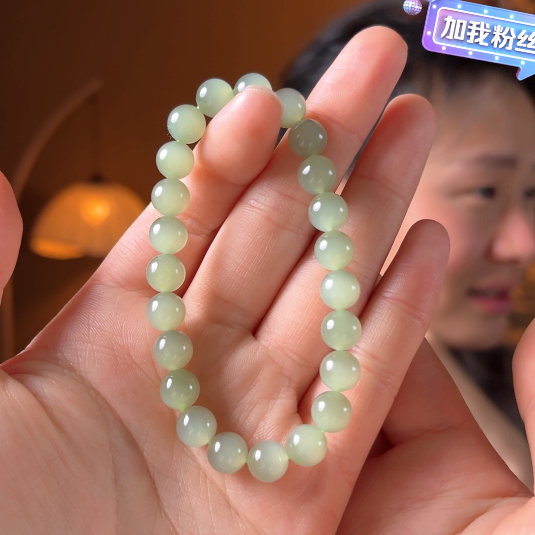 未镶嵌手串和田玉青海梅子青猫眼8mm300