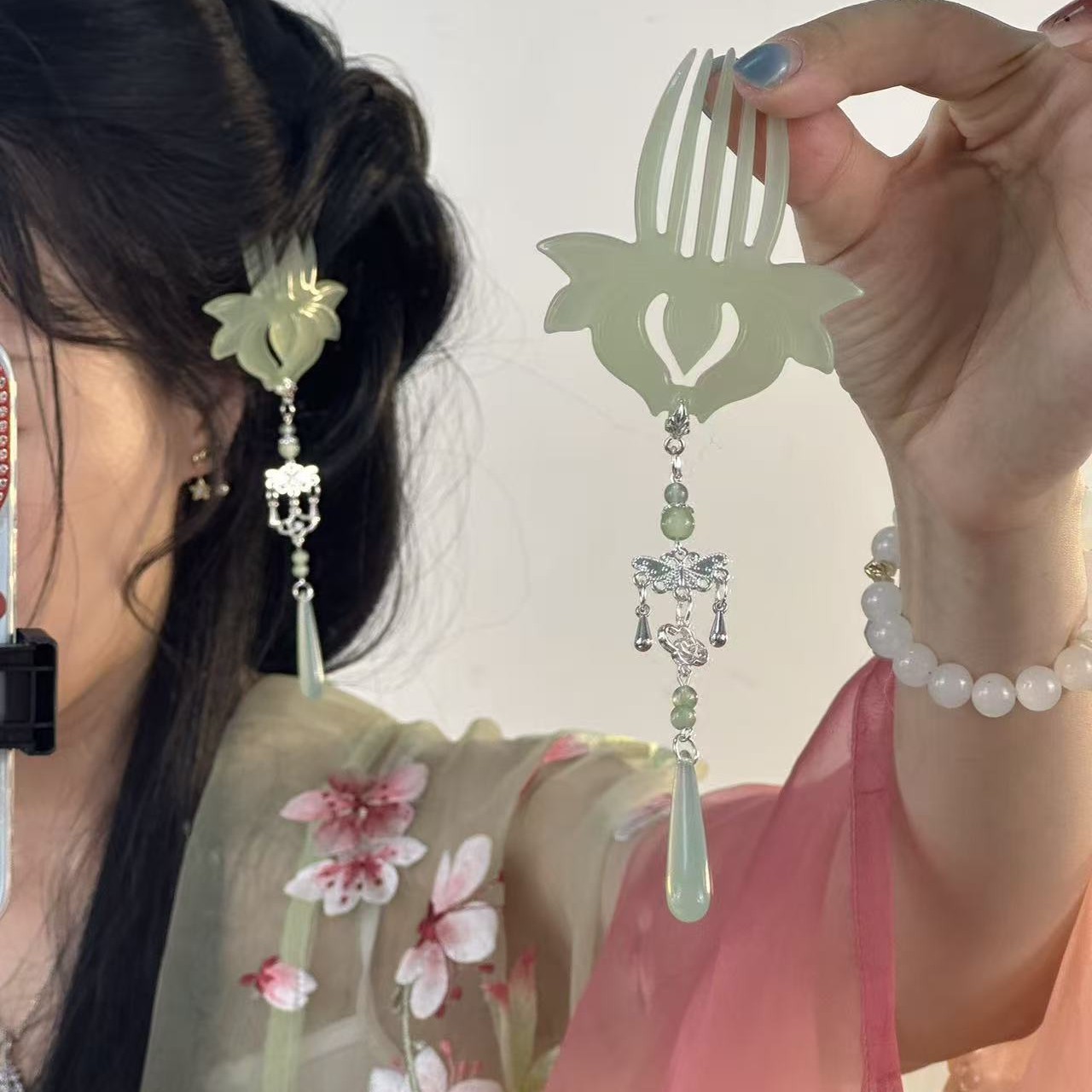 戏莲说流苏发簪汉服古风配饰发饰