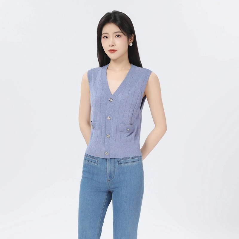 AMASS/阿玛施新款简约马夹时尚休闲百搭纯色无袖针织马甲女548013