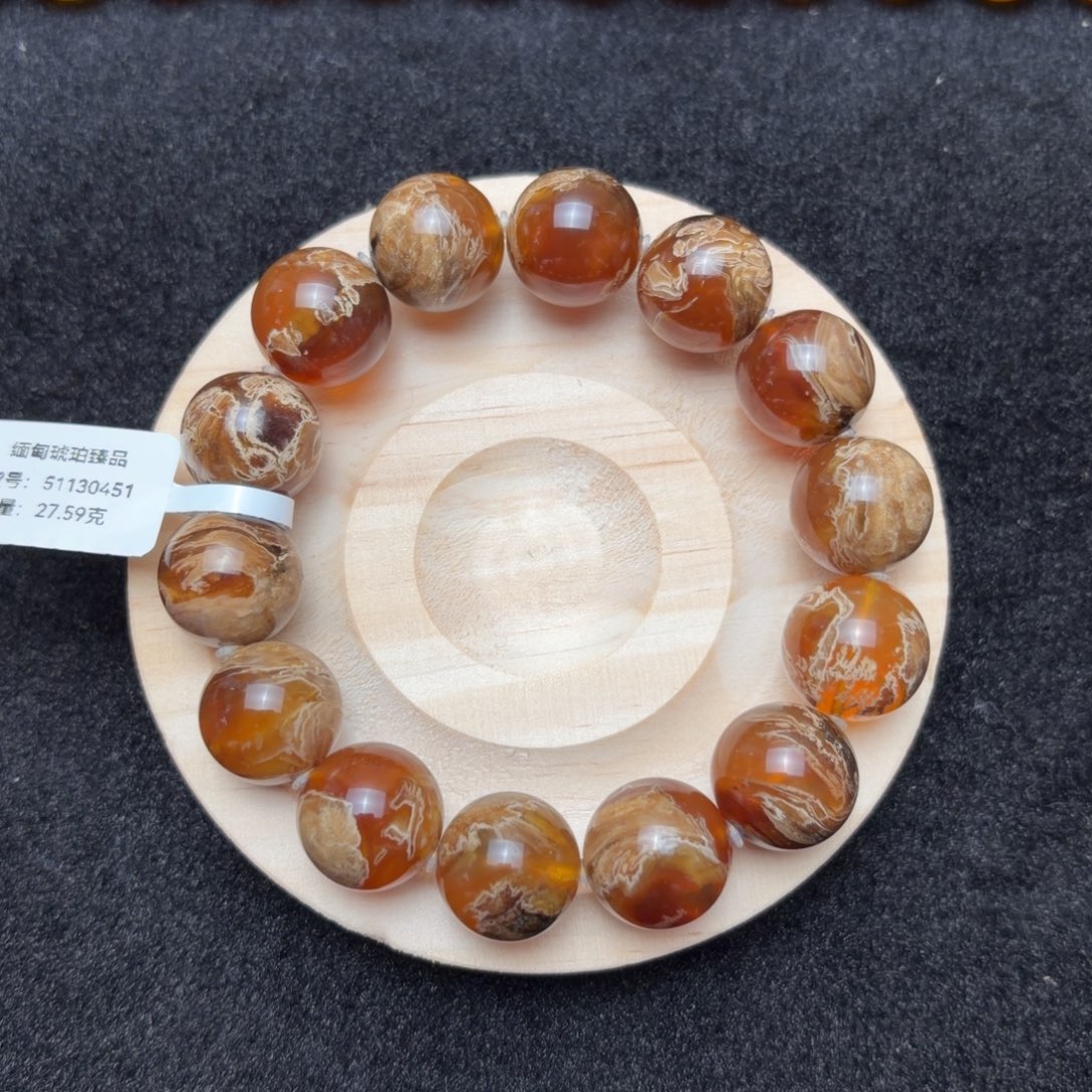 琥珀未镶嵌珠宝奇石15.5mmm桔子蜜妖花溶洞