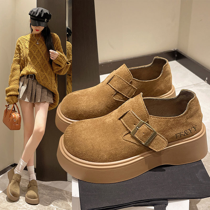 厚底增高全包勃肯鞋女2025春季新款复古博肯乐福鞋一脚蹬休闲单鞋