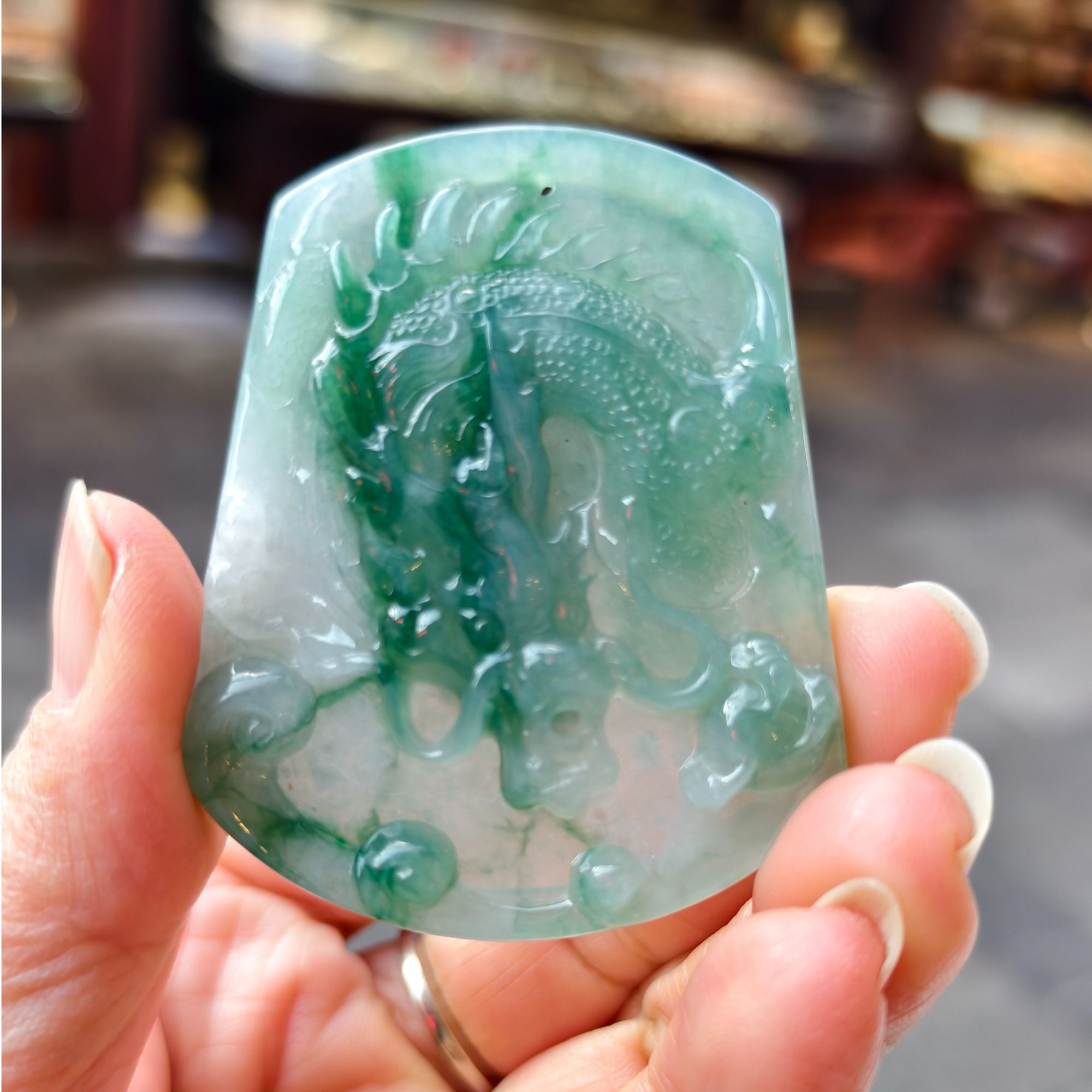 !清仓买段不退换看清楚下单!天然A缅翡翠冰飘蓝绿花龙牌配绳