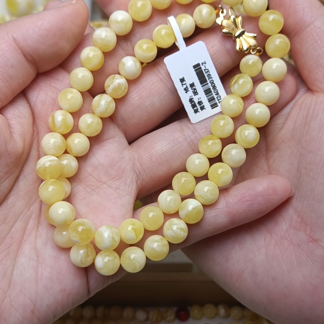 未镶嵌项链蜜蜡8圆珠锁骨链