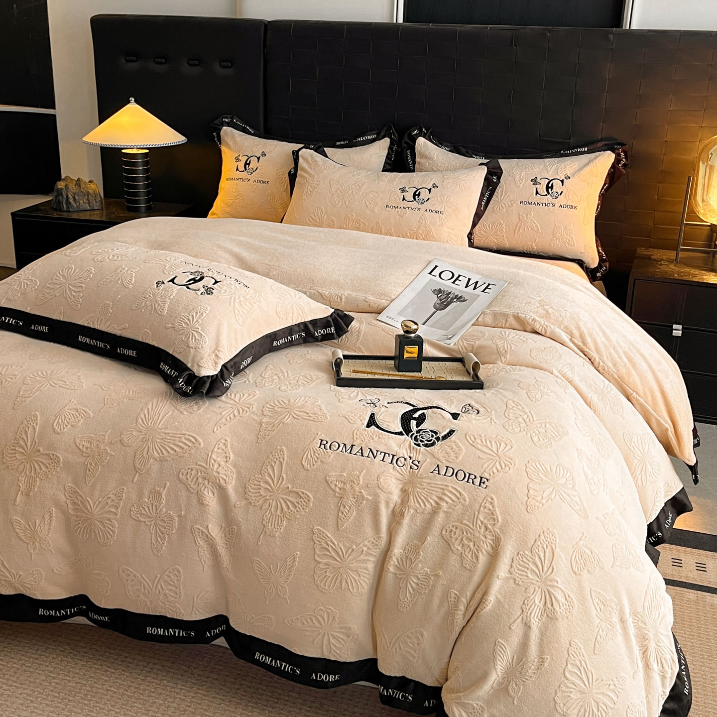 JN-冬季牛奶绒梦蝶保暖床笠四件套