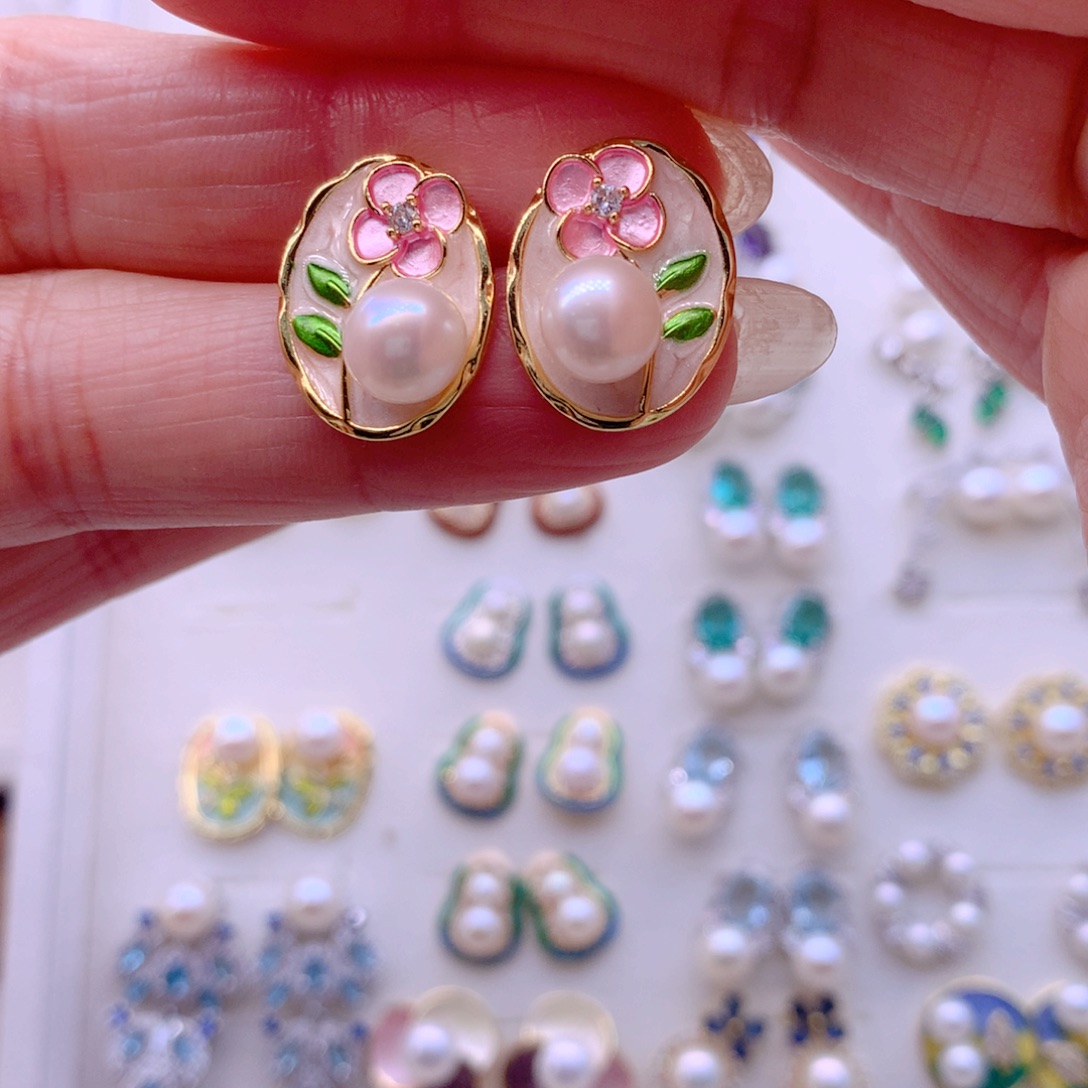 淡水珍珠耳饰合金