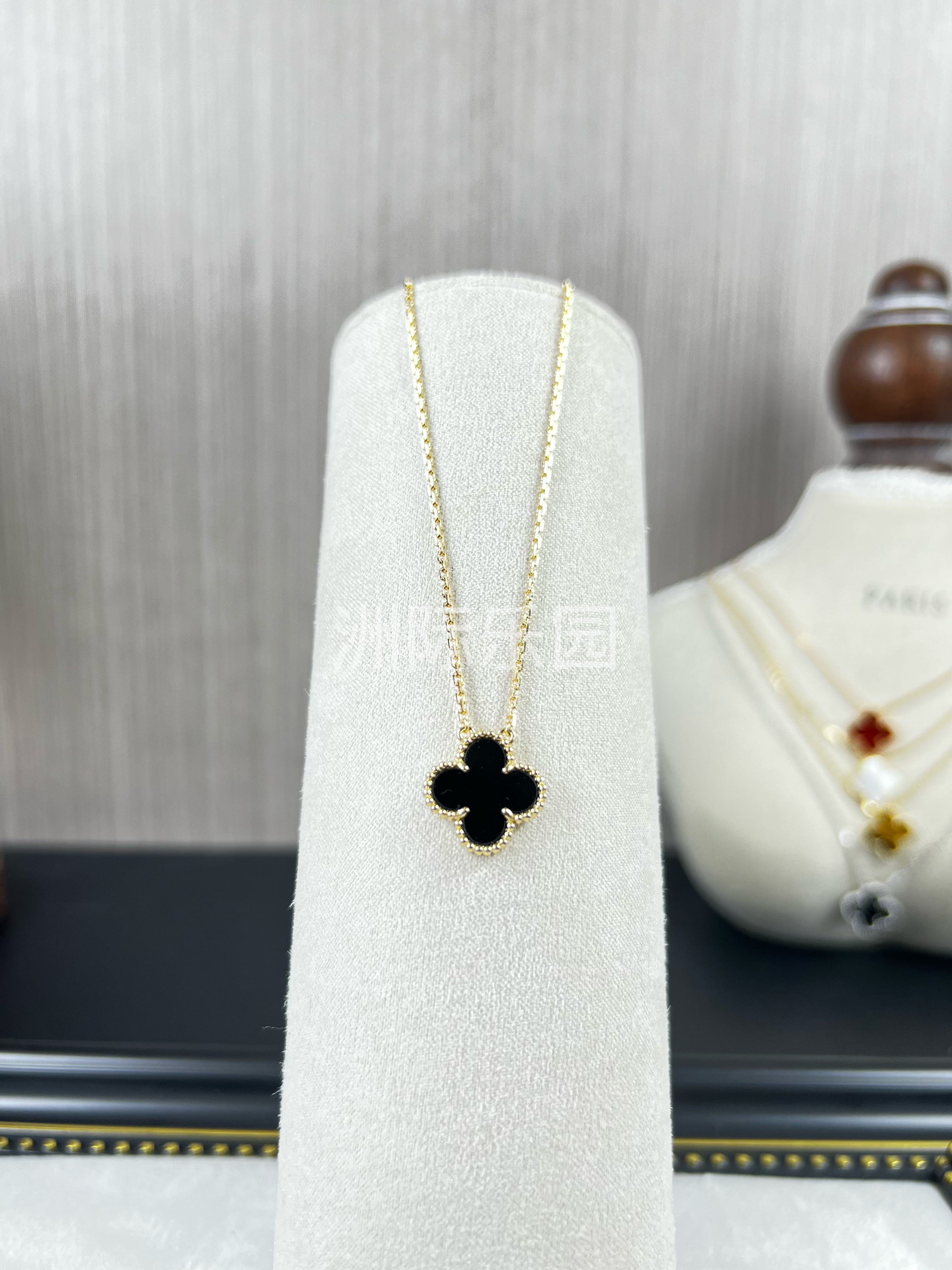 合金项链 四叶草经典五花单花黑金项链