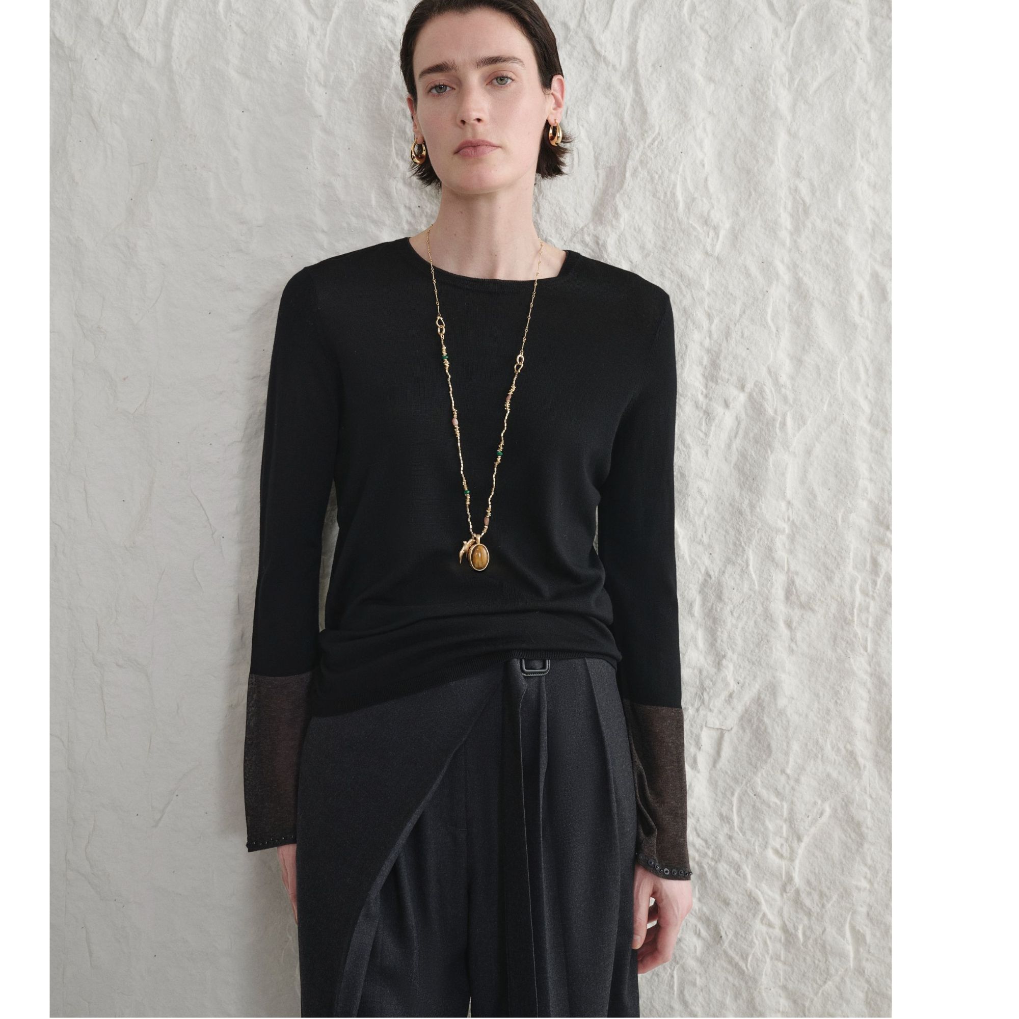 CONCISE-WHITE 简白 26SS春夏新款 圆领拼接针织衫