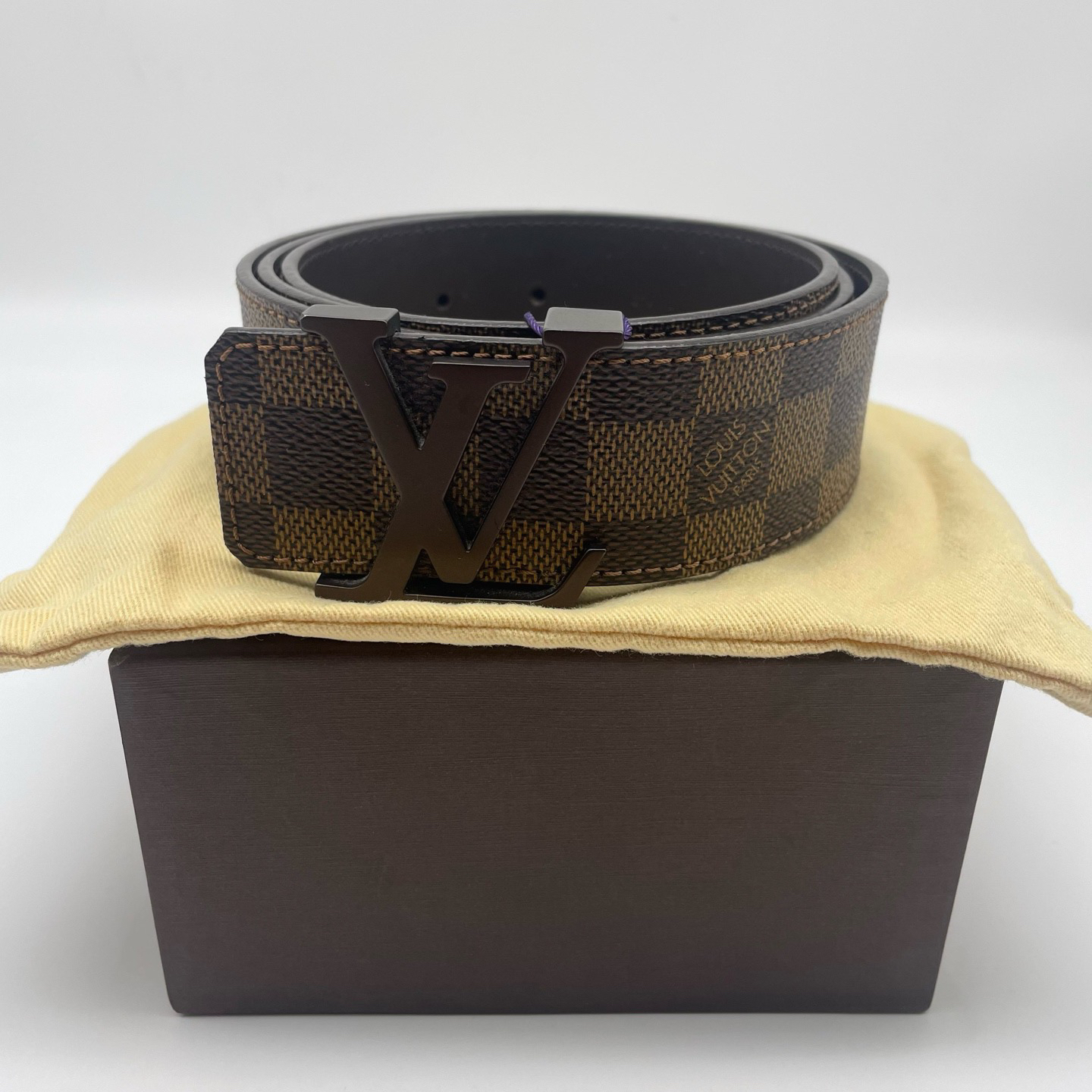 95新 LouisVuitton/路易威登 100码磨砂扣棋盘格腰带14631312
