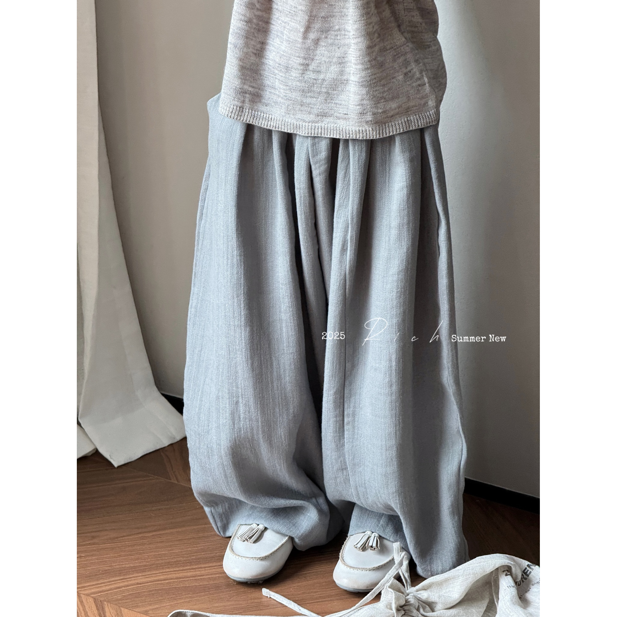 特价No退换【迷雾森林】2025夏麻灰蓝休闲裤直筒轻薄男女童1238