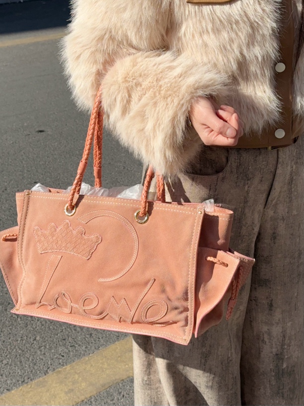 95新 LOEWE/罗意威 罗意威橘粉色沙滩托特包