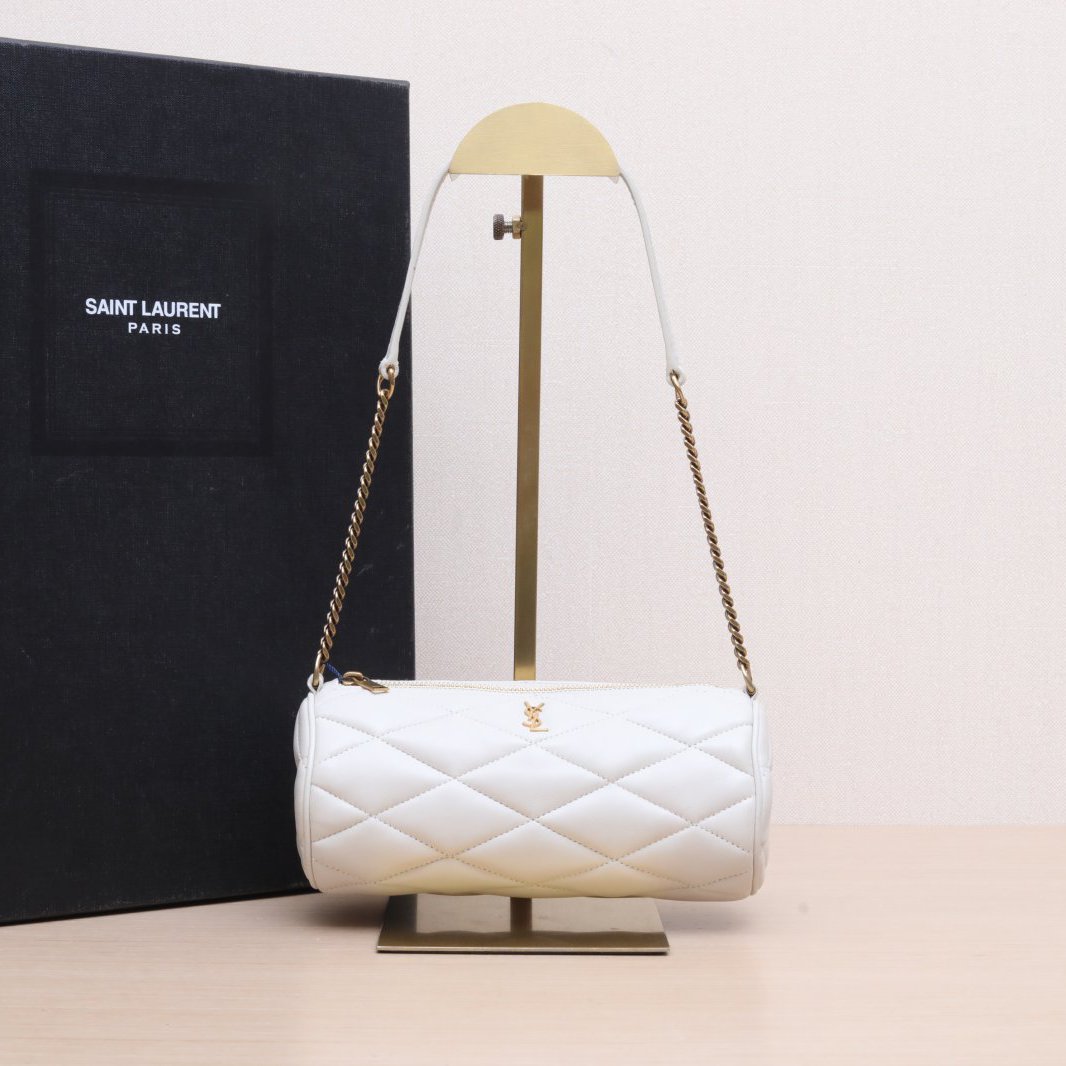 95新 YSL/圣罗兰 圆桶 单肩包 白色 皮革S P205741234