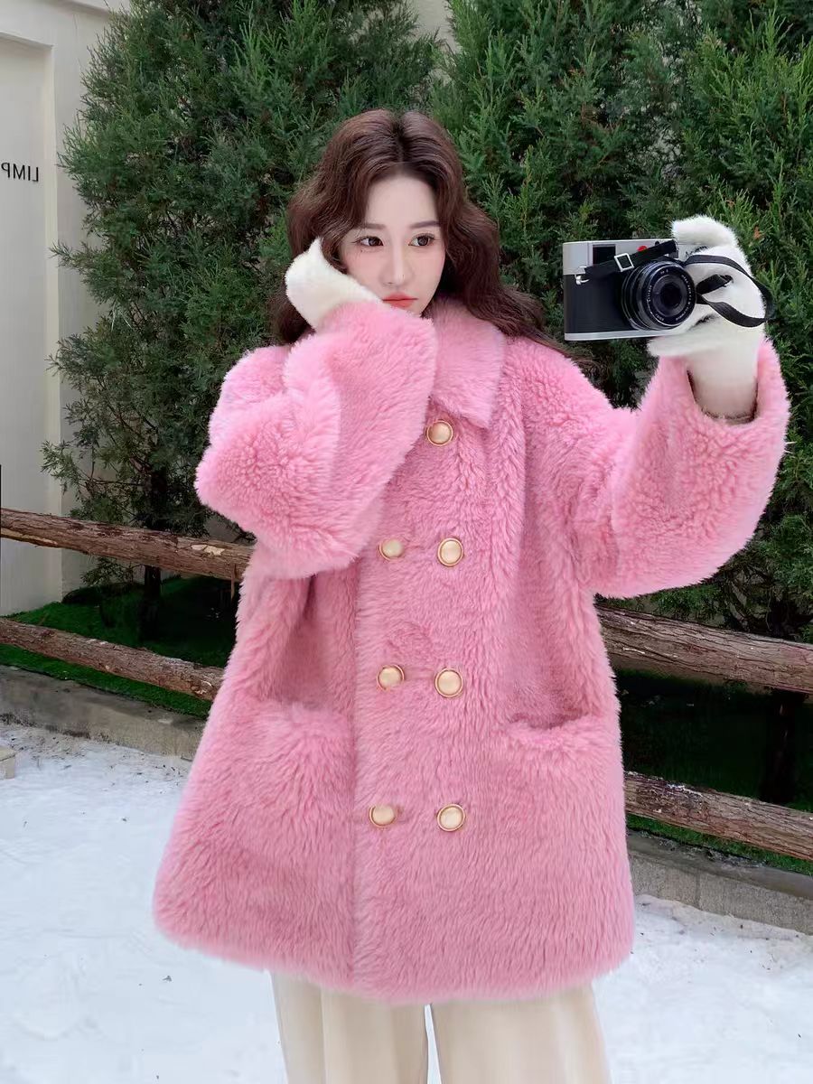 女保暖冬季女士颗粒羊剪绒短外套大衣秋冬时尚毛绒