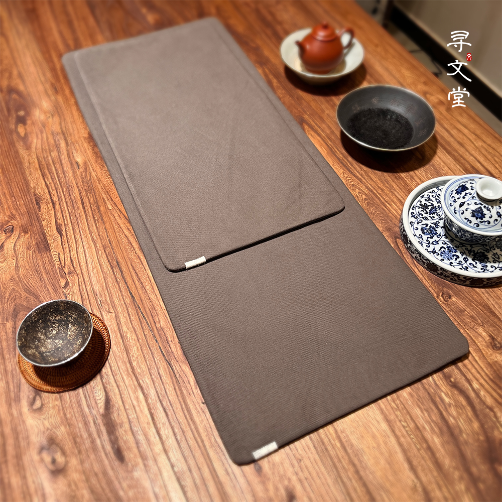 寻文堂 石墨灰色手工干泡茶席诧寂复古茶席素色棉茶布复古茶布