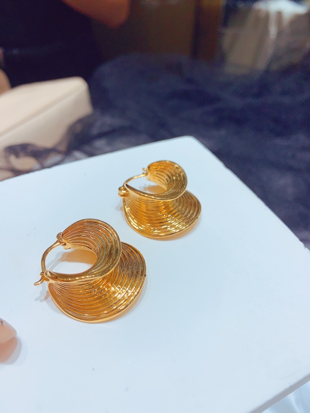 足金999欧美唱片条纹耳环