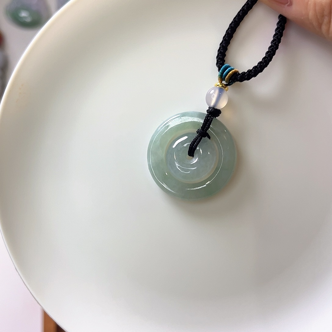 颈饰未镶嵌翡翠天然翡翠A货冰种平安子母扣25mm
