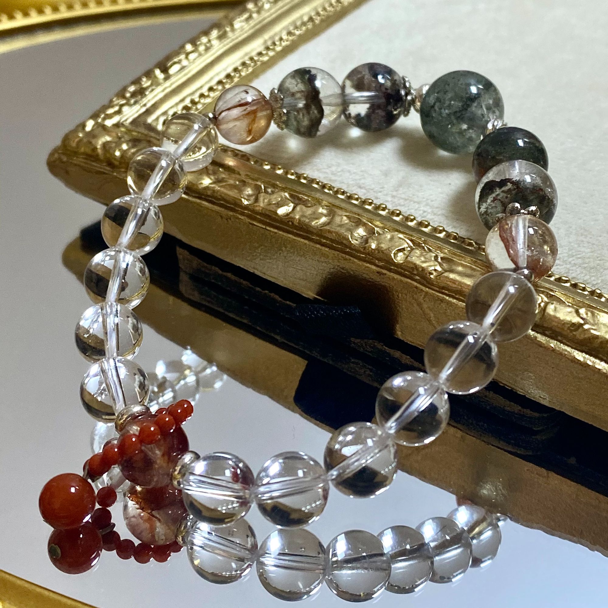 【山珊珠宝】幽灵红胶花水晶手串（01088）小众复古双色