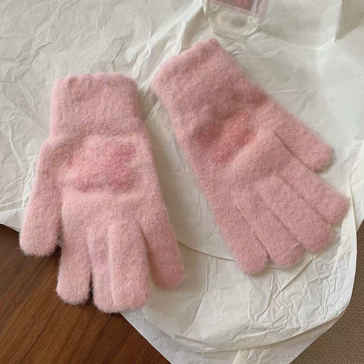 可爱少女蝴蝶分指手套冬季ins加绒保暖骑行可触屏针织孤品