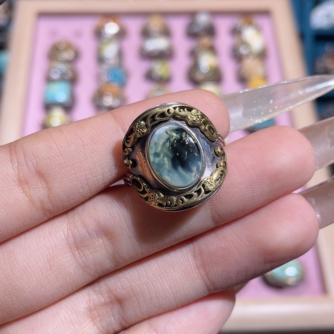 琥珀银S925镶嵌戒指