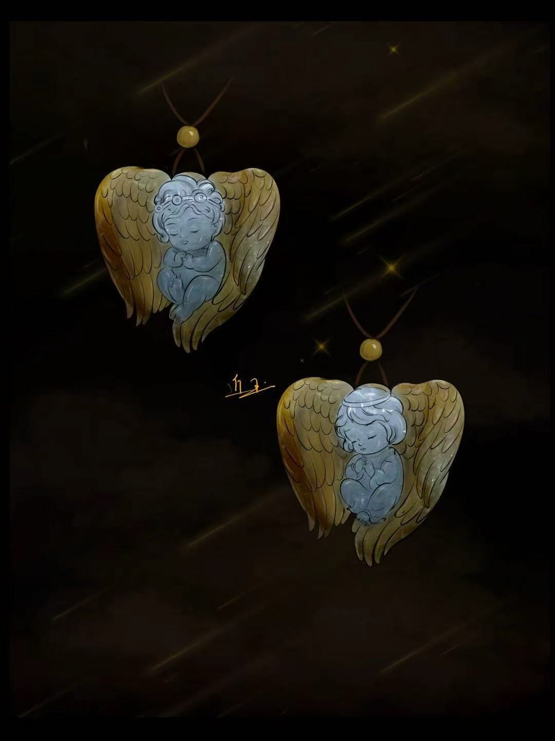 包工包料天然黃翡小天使手工雕刻緬甸A貨翡翠