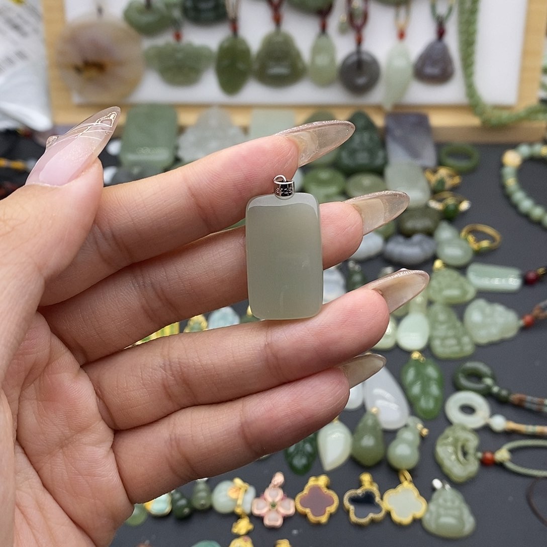 和田玉吊坠(不含链)银S925镶嵌