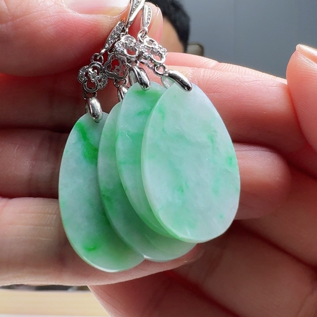 翡翠耳饰银S925镶嵌多样性发货其一