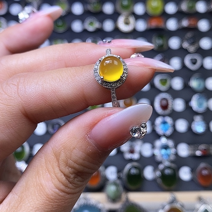 岫玉戒指银S925镶嵌戒指