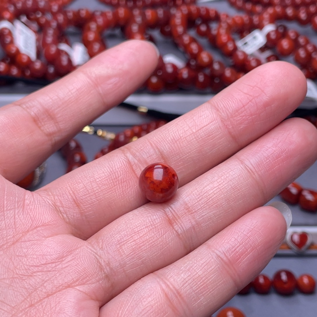 为***音南红玛瑙未镶嵌配珠11mm瓦西牛血红妖火焰纹单珠