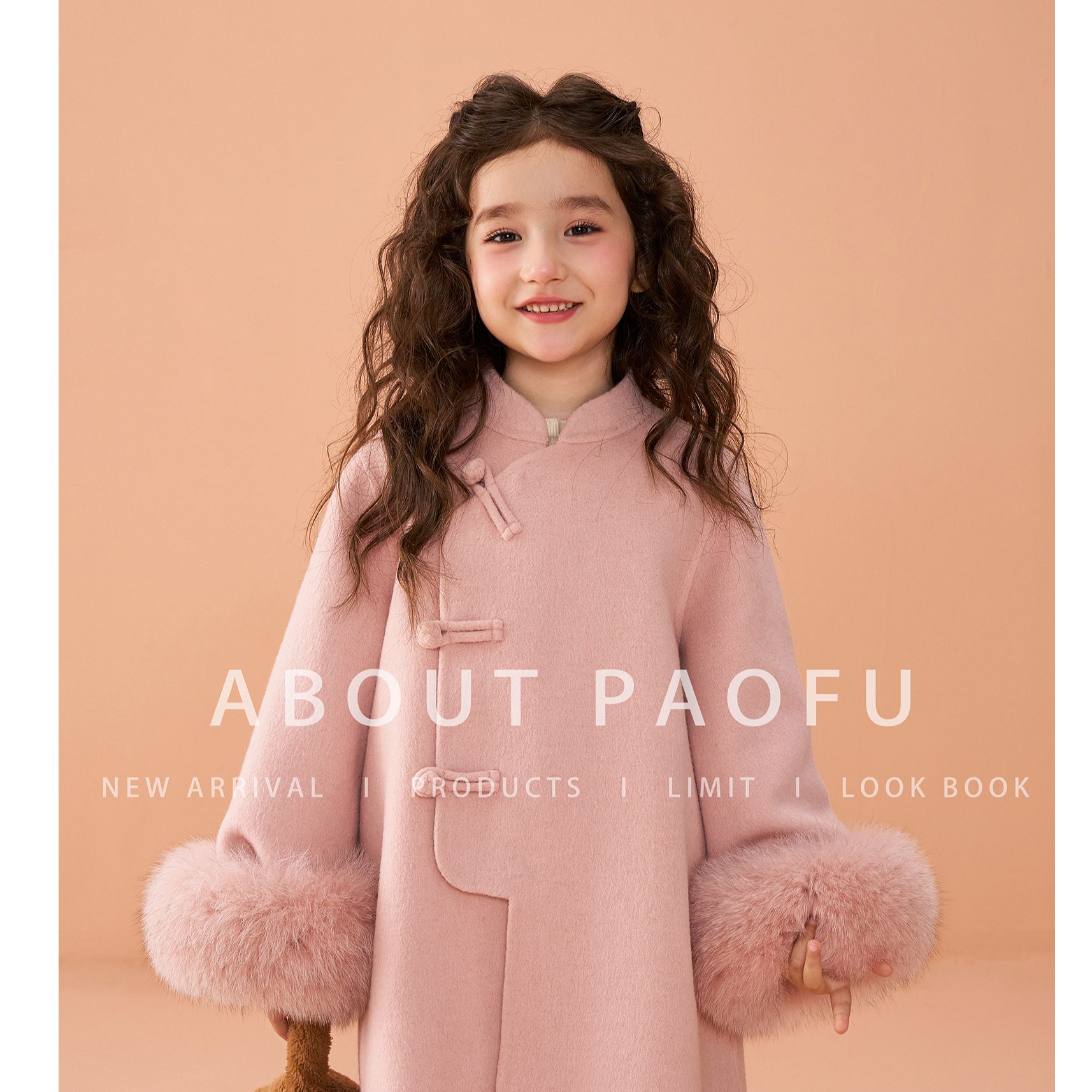 泡芙定制 【狐狸毛领】新款女童中式大衣双面绵羊毛大衣 DY231222