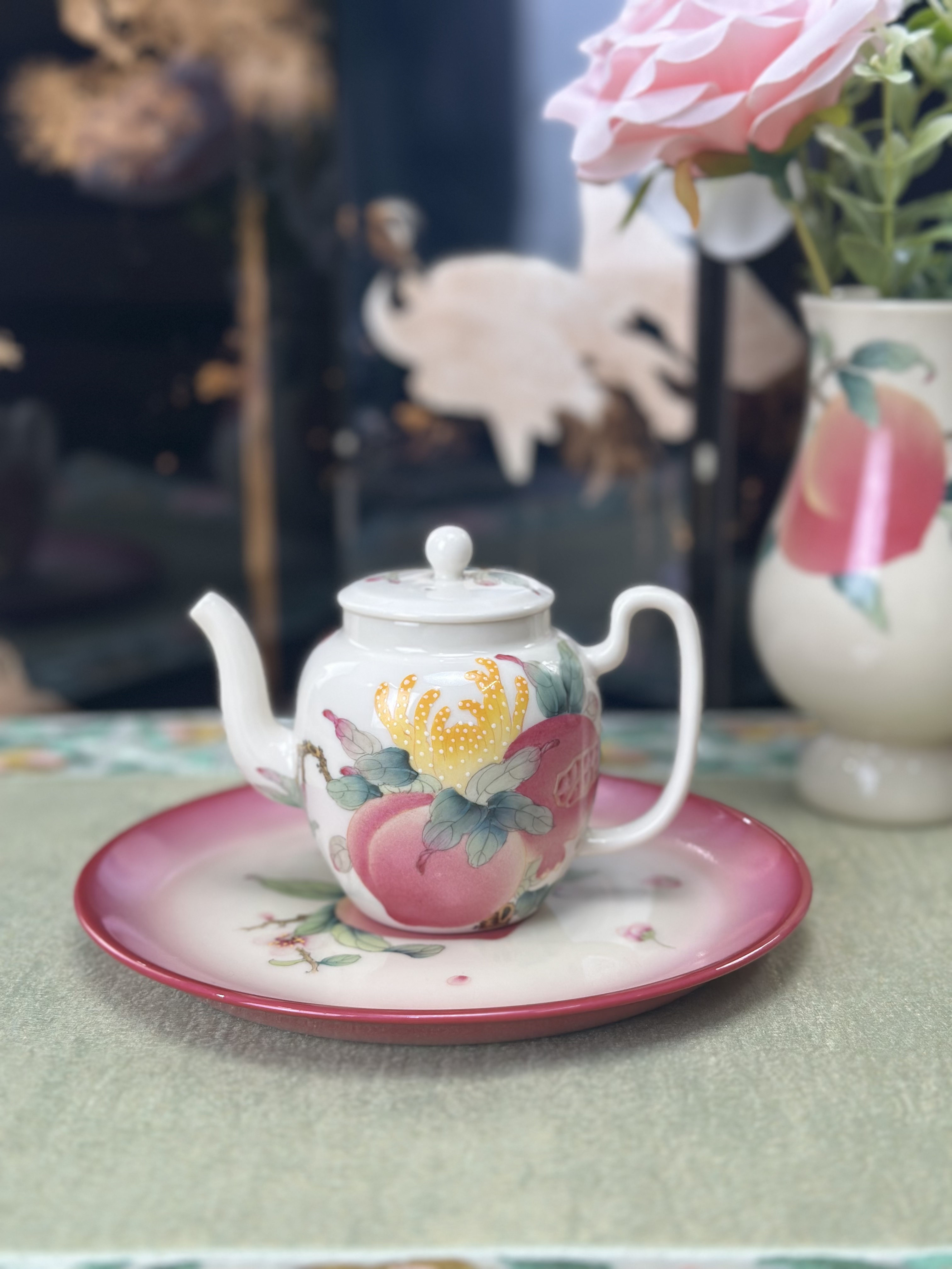 《梦乔茶器》雅圣景德镇手工手绘三多陶瓷壶粉彩高温高端精美窑口